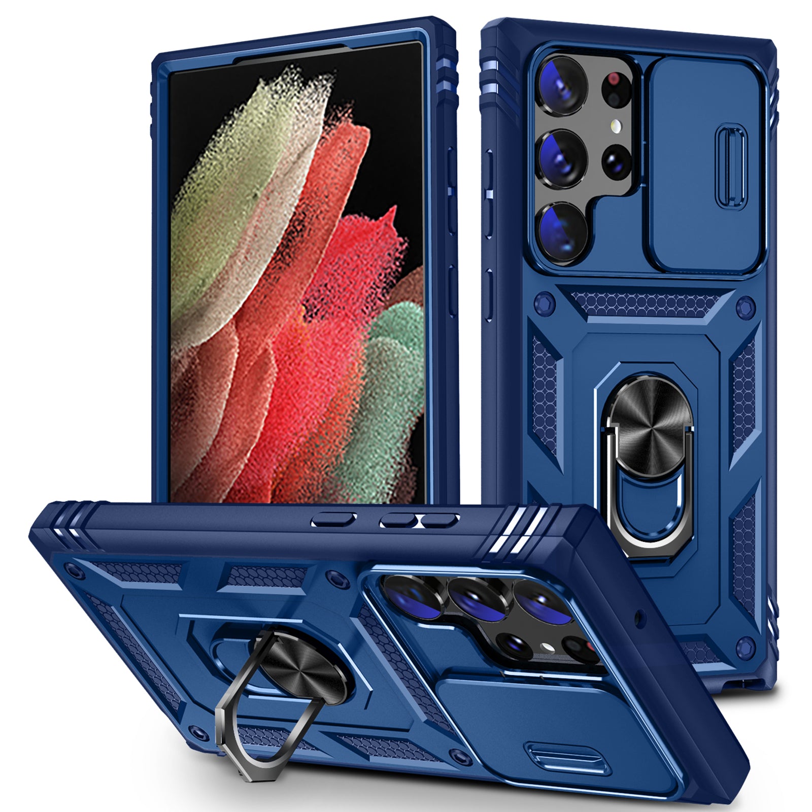 For Samsung Galaxy S23 Ultra Protective Phone Case with Ring Kickstand Card Holder Phone Back Cover with Sliding Camera Lid For Samsung Galaxy S23 Ultra Protective Phone Case with Ring Kickstand Card Holder Phone Back Cover with Sliding Camera Lid